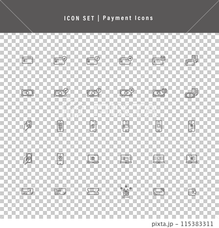 Money icon set: payment (cash, credit card, smartphone payment) 115383311