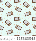 Old wooden television seamless pattern on fun pastel colour scheme. Design for printing, textile, or wrapping paper. Retro design in a modern and fun colour. 115383548