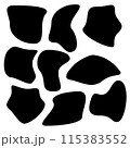 Random blob shapes. Organic blobs set. Rounded abstract organic shape collection. Random shapes of cube, pebble, inkblot, amoeba, drops and stone silhouettes. Blotch texture vector set	 115383552