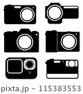camera icon collection set in flat style black and white. Vector asset 115383553