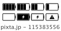 Battery charge level icon set collection. Flat style black color 115383556
