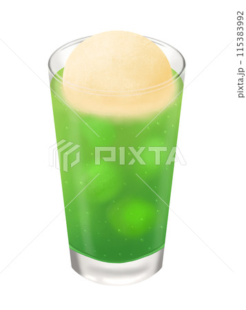 グラスに入ったクリームソーダ　バニラアイスのせ 115383992