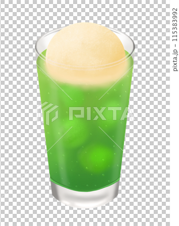 玻璃杯中的奶油蘇打水，上面撒上香草冰淇淋 115383992