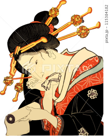 煙管を吸いながら営業メールを書く遊女 煙管を吸いながら営業メールを書く遊女 115384182