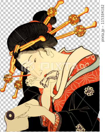 煙管を吸いながら営業メールを書く遊女 煙管を吸いながら営業メールを書く遊女 115384182