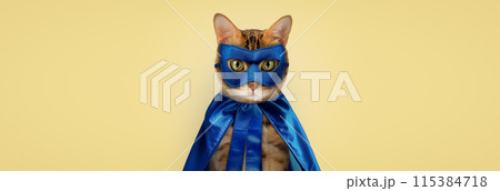 Bengal cat on a white background, fluffy orange, black striped, pet, big beautiful cat 115384718