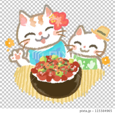 ハワイ料理のポキ丼を喜ぶ猫たち ハワイ料理のポキ丼を喜ぶ猫たち 115384965