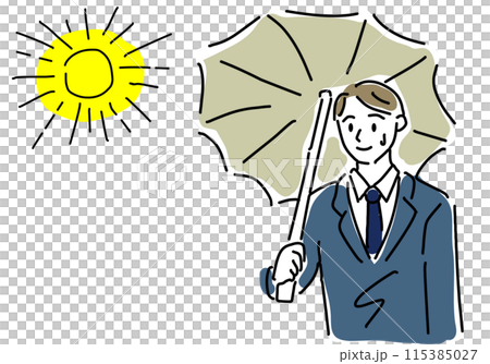 使用陽傘防止中暑的商人 使用陽傘防止中暑的商人 115385027