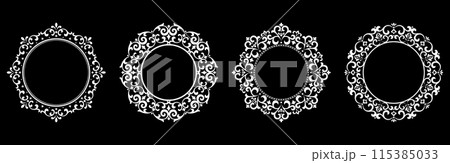 Set of decorative frames Elegant vector element for design in Eastern style, place for text. Floral black and white borders. Lace illustration for invitations and greeting cards. 115385033