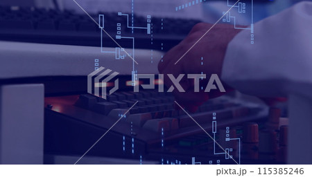 Image of data processing and caucasian man using computer 115385246