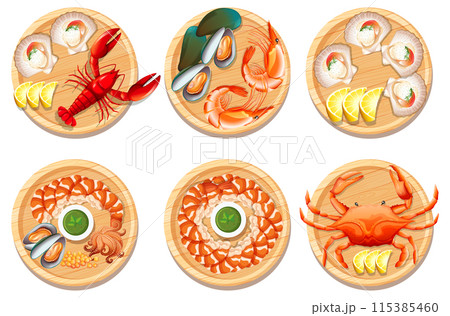 Delicious Seafood Platter Illustrations Delicious Seafood Platter Illustrations 115385460