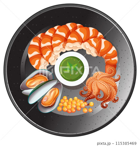 Seafood Platter with Dipping Sauce Seafood Platter with Dipping Sauce 115385469