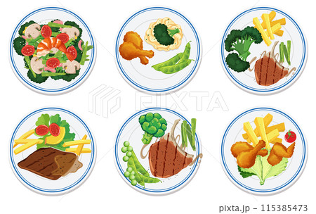 Delicious Food Plates Illustrationのイラスト素材 [115385473] - PIXTA