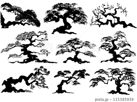 松 盆栽 手書きの毛筆イラスト 松 盆栽 手書きの毛筆イラスト 115385939
