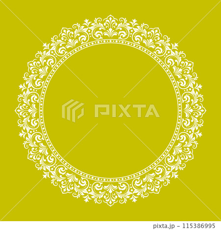 Decorative frame Elegant vector element for design in Eastern style, place for text. Floral yellow and white border. Lace illustration for invitations and greeting cards 115386995