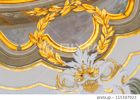 Classic vintage luxury interior details, gold colored design elements 115387023