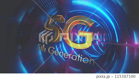 Digital image of 5g text against blue glowing moving tunnel 115387100
