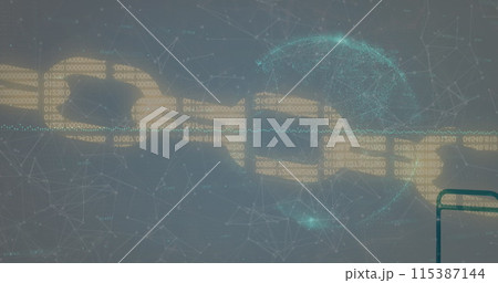 Image of data processing over chain and globe 115387144