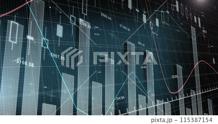 Image of statistics and financial data processing over grid 115387154