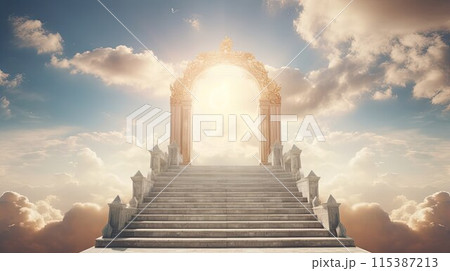 Heaven door. Paradise holy gate, spiritual religion architecture. Bright light at sky. Heaven door. Paradise holy gate, spiritual religion architecture. Bright light at sky. 115387213