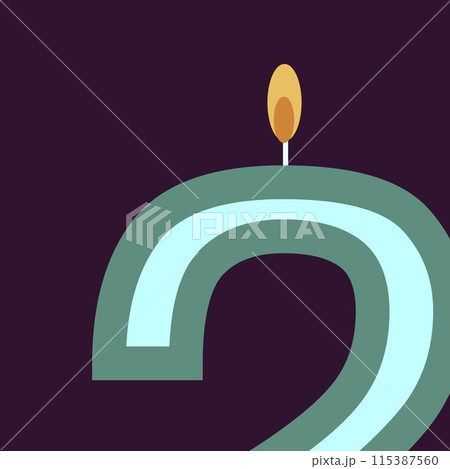 Celebrating a second anniversary or milestone, a single lit candle atop a stylized number two 115387560