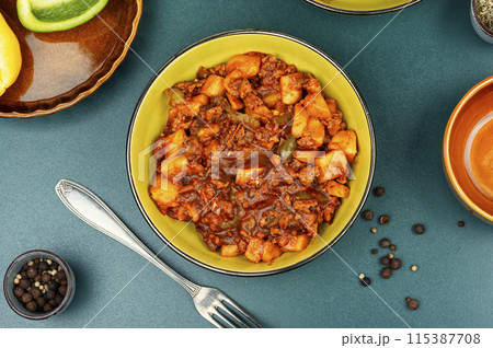 Roast potatoes and ground turkey. Roast potatoes and ground turkey. 115387708