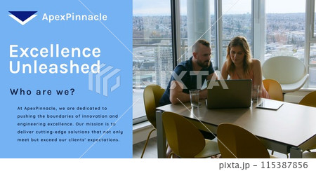 Promote teamwork, two professionals at a laptop Promote teamwork, two professionals at a laptop 115387856