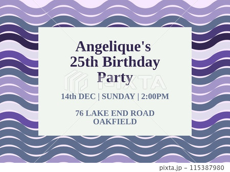 Celebration invitation, wavy purple pattern background, denotes a sense of elegance and festivity 115387980