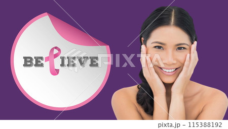 Image of believe text over smiling biracial woman on purple background Image of believe text over smiling biracial woman on purple background 115388192