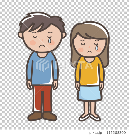 Full-body illustration of a sad and crying young man and woman 115388200