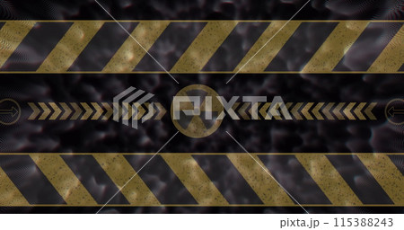 Image of radioactive symbol over shapes on black background Image of radioactive symbol over shapes on black background 115388243