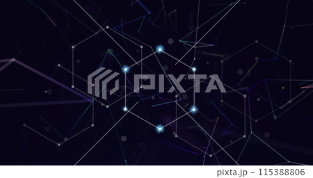 Image of network of connections with glowing spots on black background 115388806
