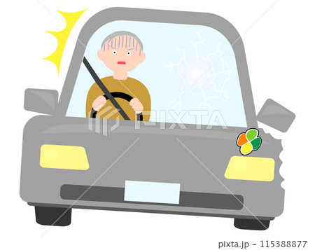 壊れた車に乗る高齢男性 壊れた車に乗る高齢男性 115388877