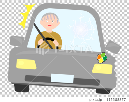 壊れた車に乗る高齢男性 壊れた車に乗る高齢男性 115388877