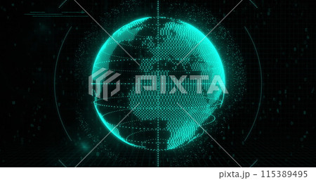 Image of data processing over globe Image of data processing over globe 115389495