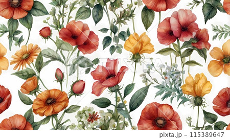 Watercolor illustration of flowers on white background 115389647
