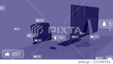 Image of media icons over office 115389754