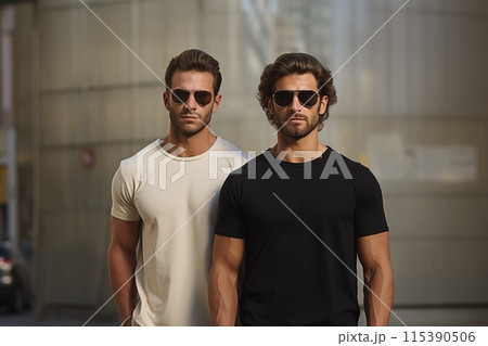 Two men wearing blank t-shirt 115390506