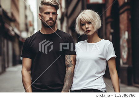 Man and woman wearing blank t-shirt 115390760
