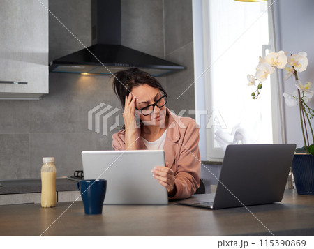 Businesswoman working at home - stress - period 115390869