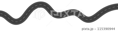 Wavy road with winding curves and horizontal path. Top view of race track and highway. Flat vector illustration isolated on white background. Wavy road with winding curves and horizontal path. Top view of race track and highway. Flat vector illustration isolated on white background. 115390944