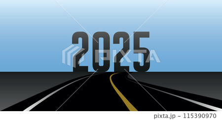 asphalt road direction 2025 blue sky background vector illustration asphalt road direction 2025 blue sky background vector illustration 115390970