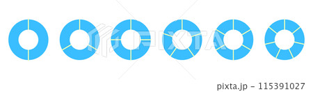 Pie chart with different segments in a circular diagram. wheel graph divided into parts and sections. Flat vector illustration isolated on white background. 115391027