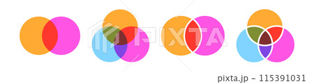 Venn diagram with overlapping circles. Infographic with intersections and overlaps. Flat vector illustration isolated on white background. 115391031