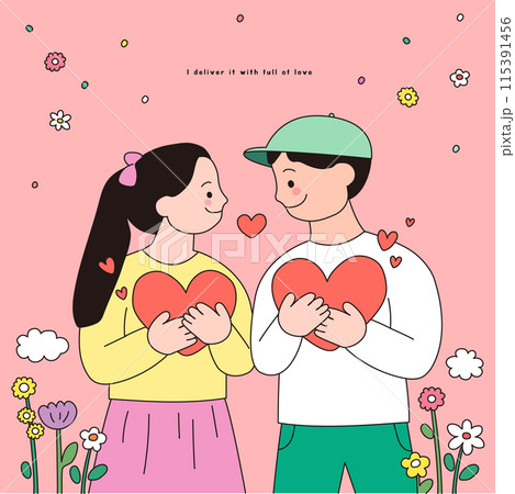 Illustration of a lover holding a heart 115391456