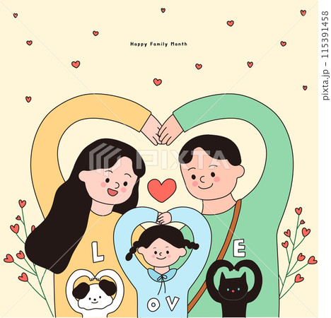Illustration of a family making hearts by hand Illustration of a family making hearts by hand 115391458