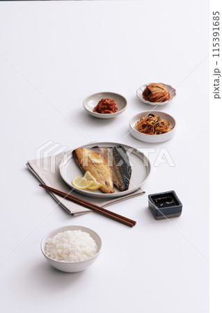a delicious grilled mackerel table setting a delicious grilled mackerel table setting 115391685