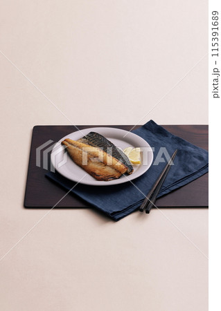 a delicious grilled mackerel 115391689