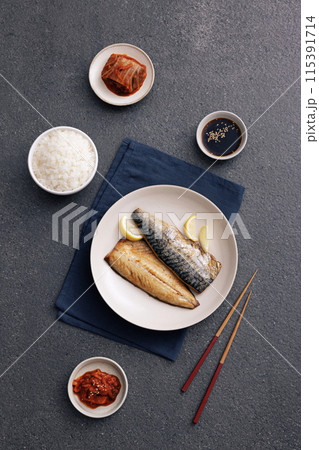 a delicious grilled mackerel table setting a delicious grilled mackerel table setting 115391714
