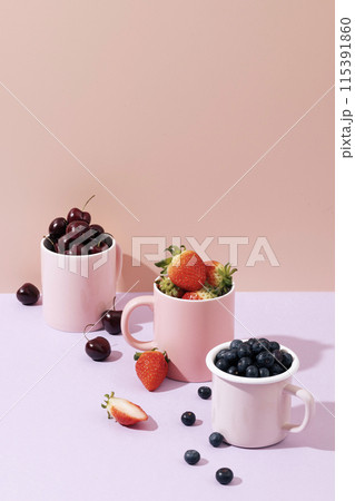 pastel musk cups filled with berries pastel musk cups filled with berries 115391860